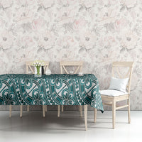 Hibiscus Bloom Island Tribal Waves Tablecloth Teal Polynesian Pattern LT01 - Polynesian Pride