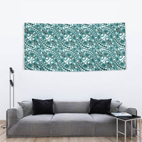 Hibiscus Bloom Island Tribal Waves Tapestry Teal Polynesian Pattern LT01 - Polynesian Pride