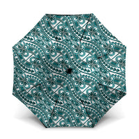 Hibiscus Bloom Island Tribal Waves Umbrella Teal Polynesian Pattern LT01 One Size Folded 11.42 inch Opened Diameter 37.4 inch Teal - Polynesian Pride