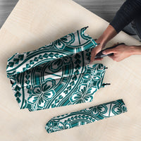 Hibiscus Bloom Island Tribal Waves Umbrella Teal Polynesian Pattern LT01 - Polynesian Pride