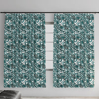 Hibiscus Bloom Island Tribal Waves Window Curtain Teal Polynesian Pattern LT01 With Hooks Teal - Polynesian Pride