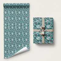 Hibiscus Bloom Island Tribal Waves Wrapping Paper Teal Polynesian Pattern LT01 58" × 23" Teal - Polynesian Pride