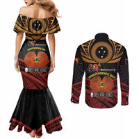 Papua New Guinea Bird of Paradise Couples Matching Mermaid Dress and Long Sleeve Button Shirt 16 September 1975 Independence Day Anniversary LT01 - Polynesian Pride
