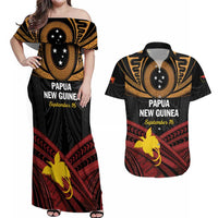 Papua New Guinea Bird of Paradise Couples Matching Off Shoulder Maxi Dress and Hawaiian Shirt 16 September 1975 Independence Day Anniversary LT01 Black - Polynesian Pride