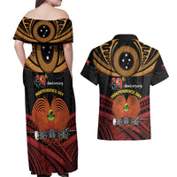 Papua New Guinea Bird of Paradise Couples Matching Off Shoulder Maxi Dress and Hawaiian Shirt 16 September 1975 Independence Day Anniversary LT01 - Polynesian Pride