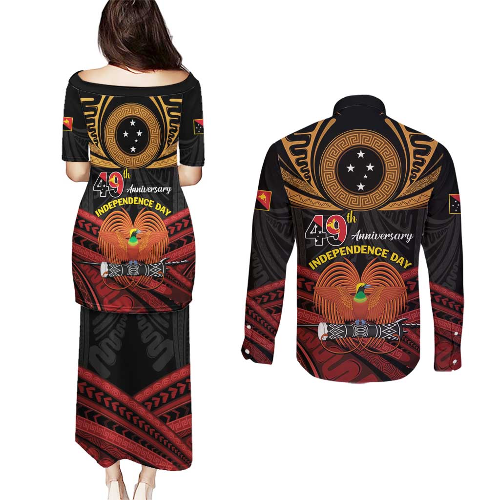 Papua New Guinea Bird of Paradise Couples Matching Puletasi and Long Sleeve Button Shirt 16 September 1975 Independence Day Anniversary