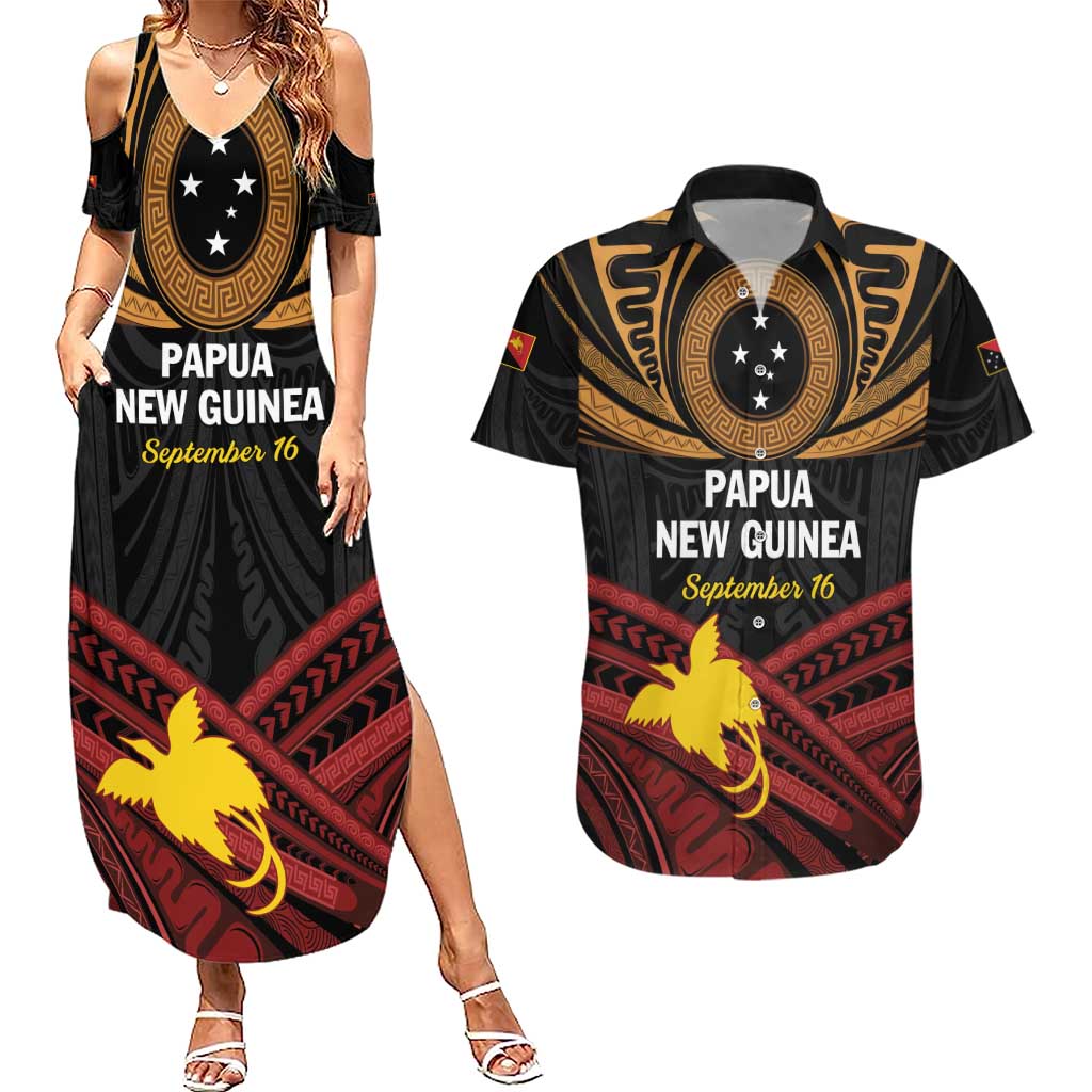 Papua New Guinea Bird of Paradise Couples Matching Summer Maxi Dress and Hawaiian Shirt 16 September 1975 Independence Day Anniversary