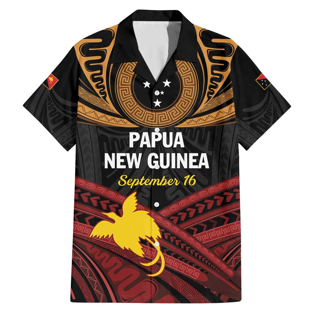 Papua New Guinea Bird of Paradise Family Matching Mermaid Dress and Hawaiian Shirt 16 September 1975 Independence Day Anniversary LT01 Dad's Shirt - Short Sleeve Black - Polynesian Pride