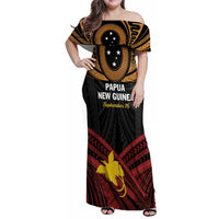 Papua New Guinea Bird of Paradise Family Matching Off Shoulder Maxi Dress and Hawaiian Shirt 16 September 1975 Independence Day Anniversary LT01 Mom's Dress Black - Polynesian Pride