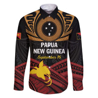 Papua New Guinea Bird of Paradise Family Matching Puletasi and Hawaiian Shirt 16 September 1975 Independence Day Anniversary LT01 Dad's Shirt - Long Sleeve Black - Polynesian Pride