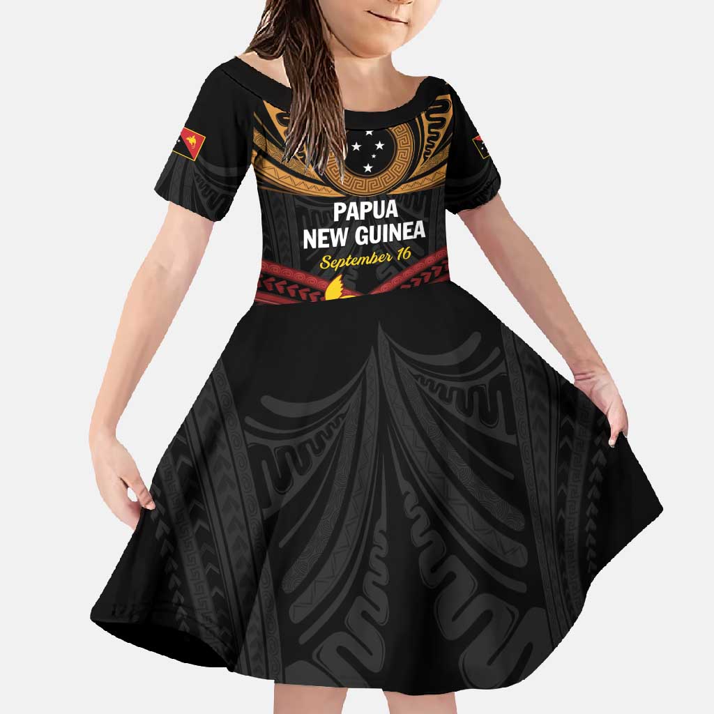 Papua New Guinea Bird of Paradise Family Matching Short Sleeve Bodycon Dress and Hawaiian Shirt 16 September 1975 Independence Day Anniversary LT01 Daughter's Dress Black - Polynesian Pride