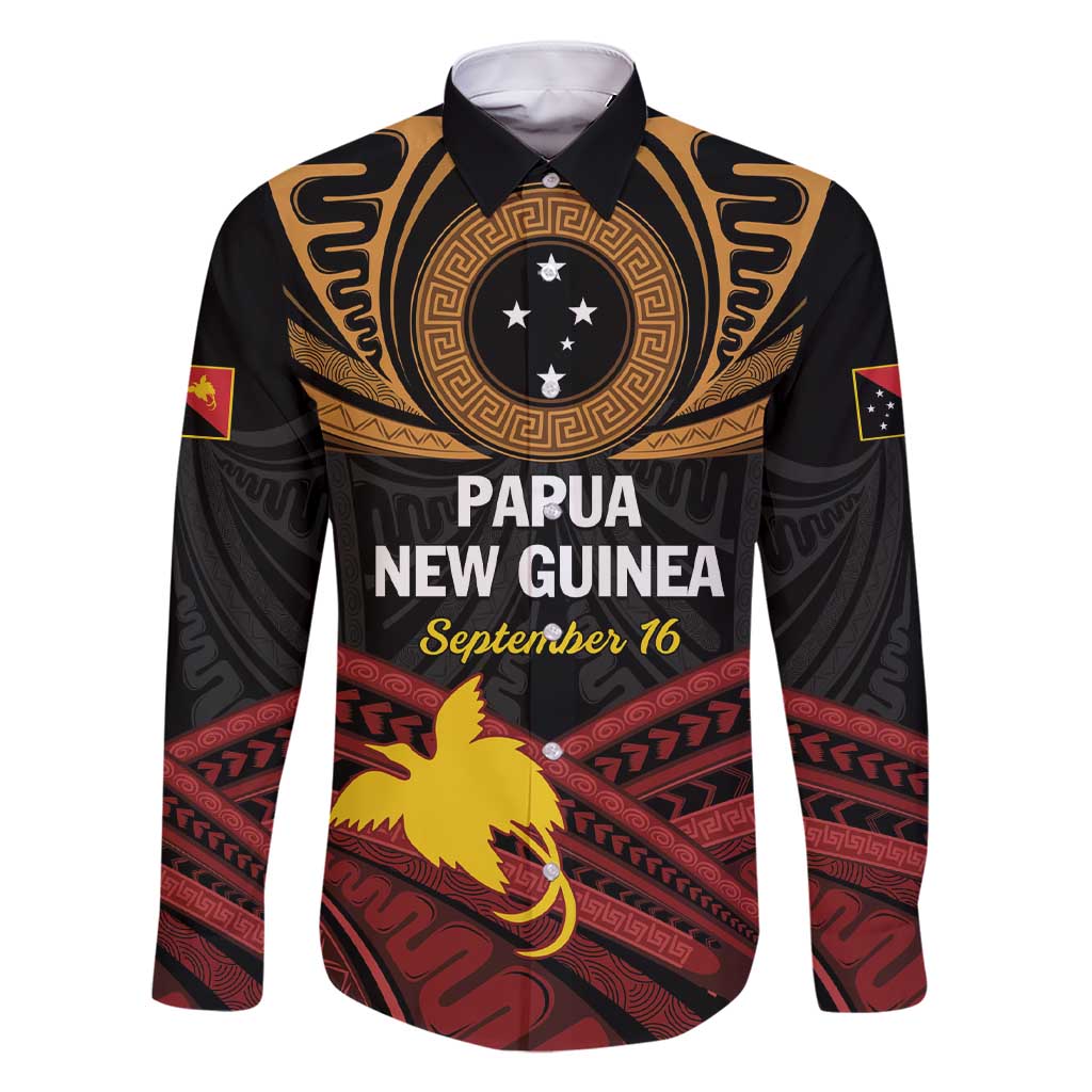 Papua New Guinea Bird of Paradise Family Matching Short Sleeve Bodycon Dress and Hawaiian Shirt 16 September 1975 Independence Day Anniversary LT01 Dad's Shirt - Long Sleeve Black - Polynesian Pride