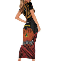 Papua New Guinea Bird of Paradise Family Matching Short Sleeve Bodycon Dress and Hawaiian Shirt 16 September 1975 Independence Day Anniversary LT01 - Polynesian Pride
