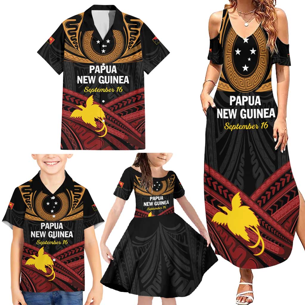 Papua New Guinea Bird of Paradise Family Matching Summer Maxi Dress and Hawaiian Shirt 16 September 1975 Independence Day Anniversary LT01 - Polynesian Pride