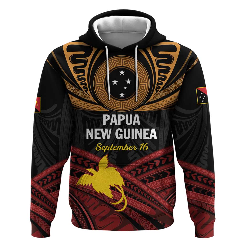 Papua New Guinea Bird of Paradise Hoodie 16 September 1975 Independence Day Anniversary LT01 Pullover Hoodie Black - Polynesian Pride
