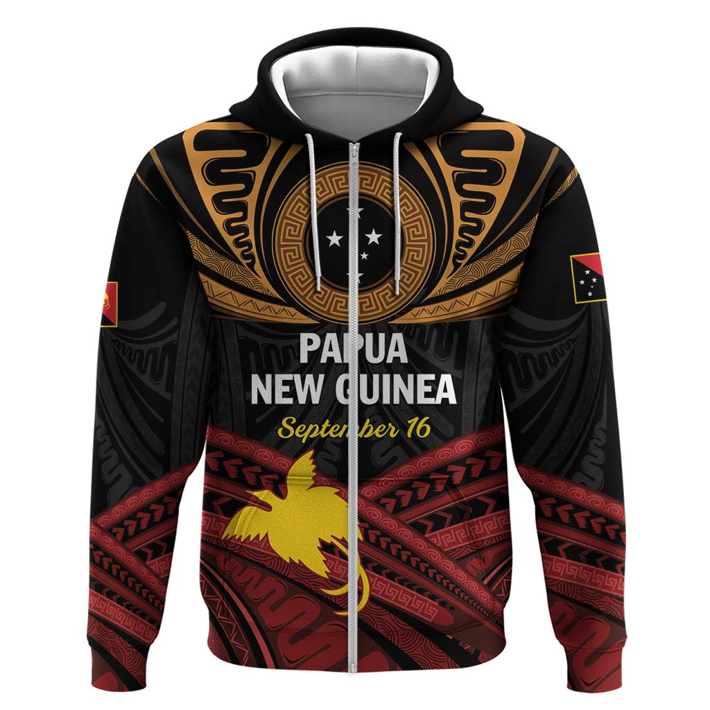 Papua New Guinea Bird of Paradise Hoodie 16 September 1975 Independence Day Anniversary LT01 Zip Hoodie Black - Polynesian Pride