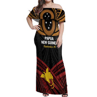 Papua New Guinea Bird of Paradise Off Shoulder Maxi Dress 16 September 1975 Independence Day Anniversary LT01 Women Black - Polynesian Pride