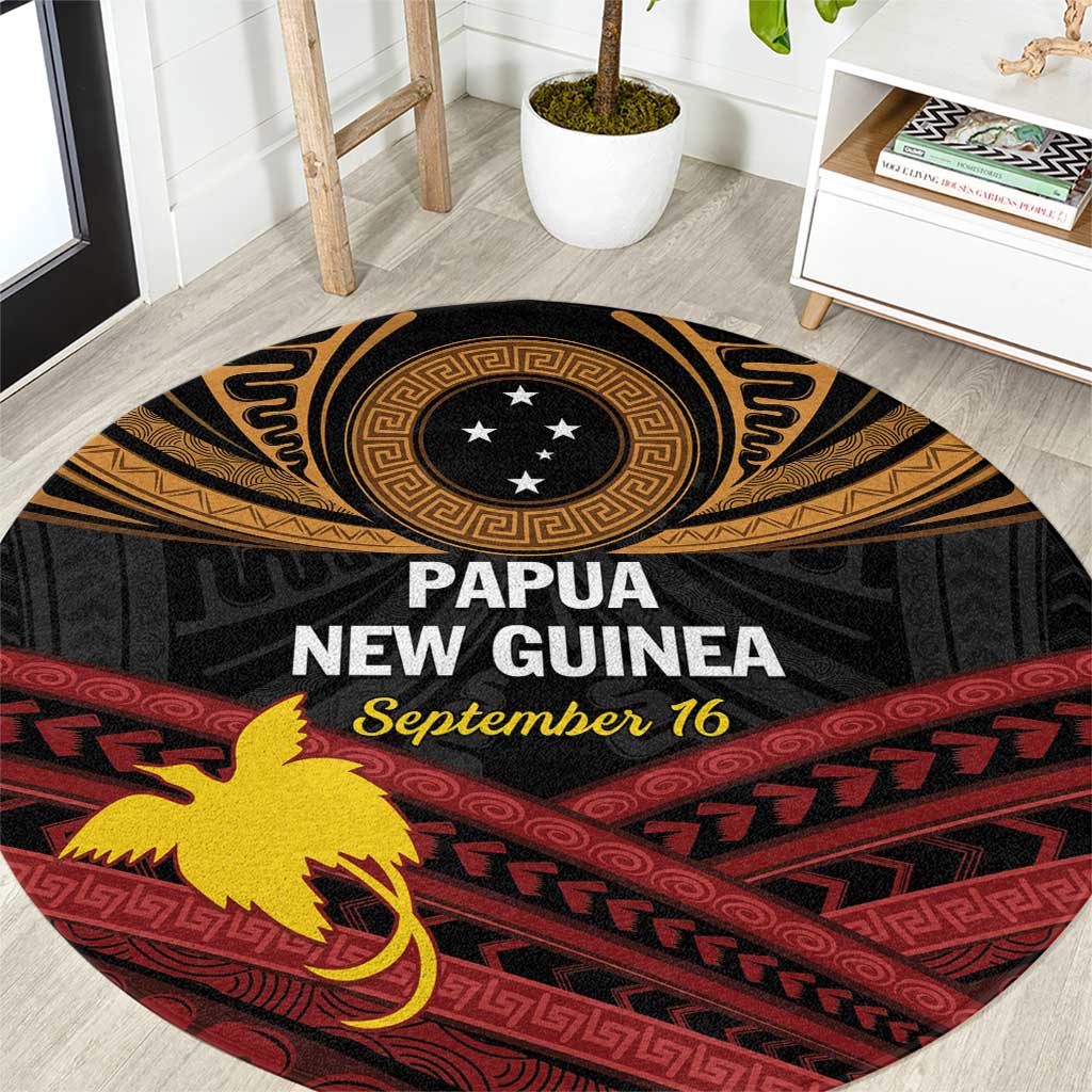 Papua New Guinea Bird of Paradise Round Carpet 16 September 1975 Independence Day Anniversary LT01 Black - Polynesian Pride