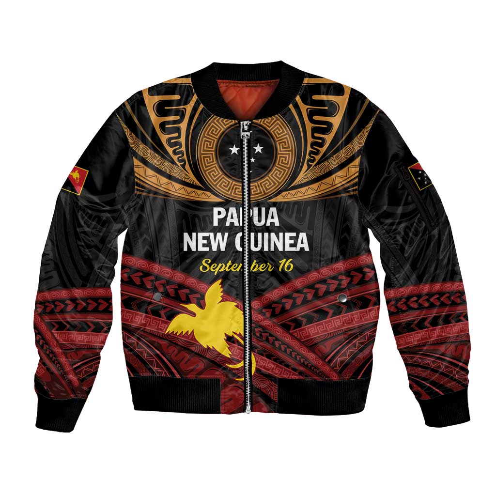 Papua New Guinea Bird of Paradise Sleeve Zip Bomber Jacket 16 September 1975 Independence Day Anniversary LT01 Unisex Black - Polynesian Pride