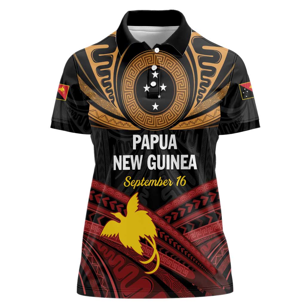 Papua New Guinea Bird of Paradise Women Polo Shirt 16 September 1975 Independence Day Anniversary LT01 Female Black - Polynesian Pride