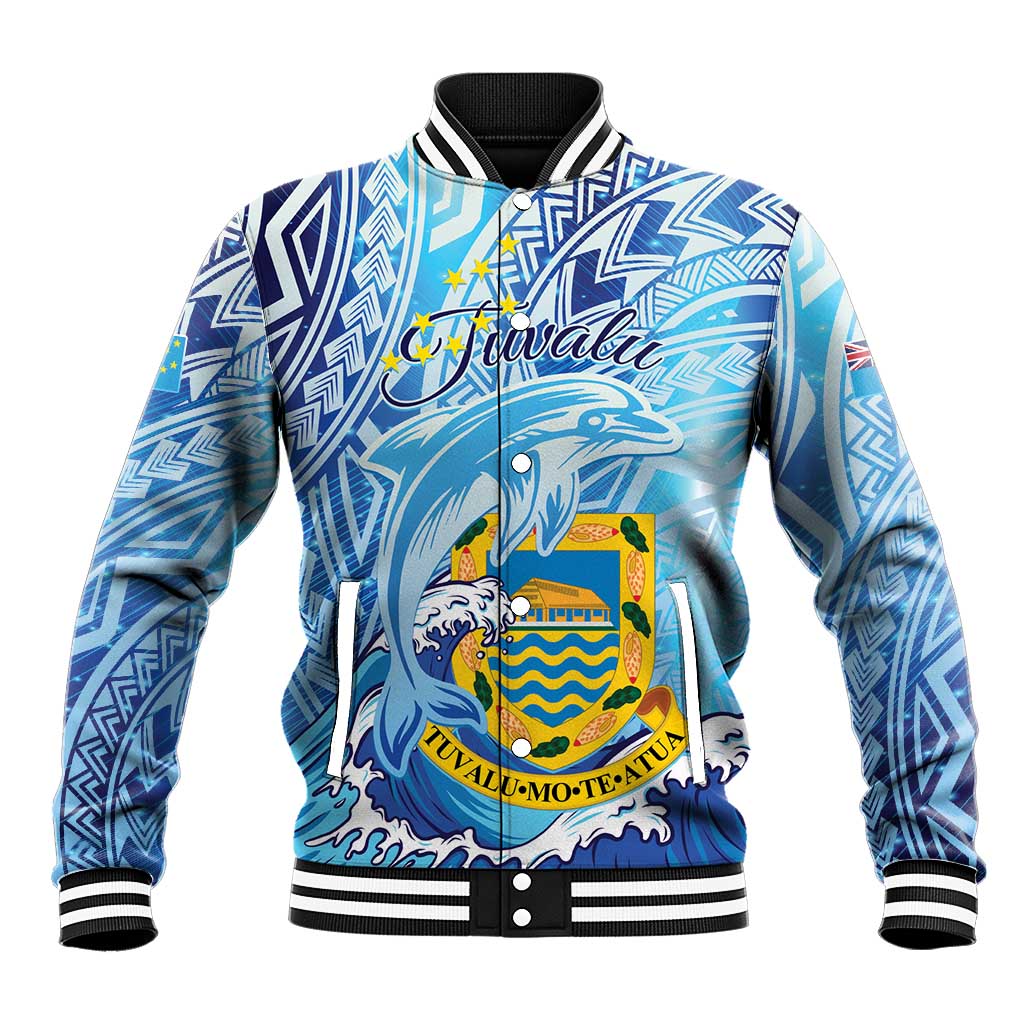 Tuvalu mo te Atua Baseball Jacket Tuvalu Dolphin Polynesian Pattern LT01 Unisex Blue - Polynesian Pride
