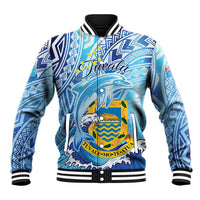 Tuvalu mo te Atua Baseball Jacket Tuvalu Dolphin Polynesian Pattern LT01 Unisex Blue - Polynesian Pride