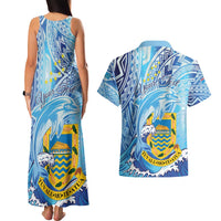 Tuvalu mo te Atua Couples Matching Tank Maxi Dress and Hawaiian Shirt Tuvalu Dolphin Polynesian Pattern
