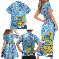 Tuvalu mo te Atua Family Matching Short Sleeve Bodycon Dress and Hawaiian Shirt Tuvalu Dolphin Polynesian Pattern