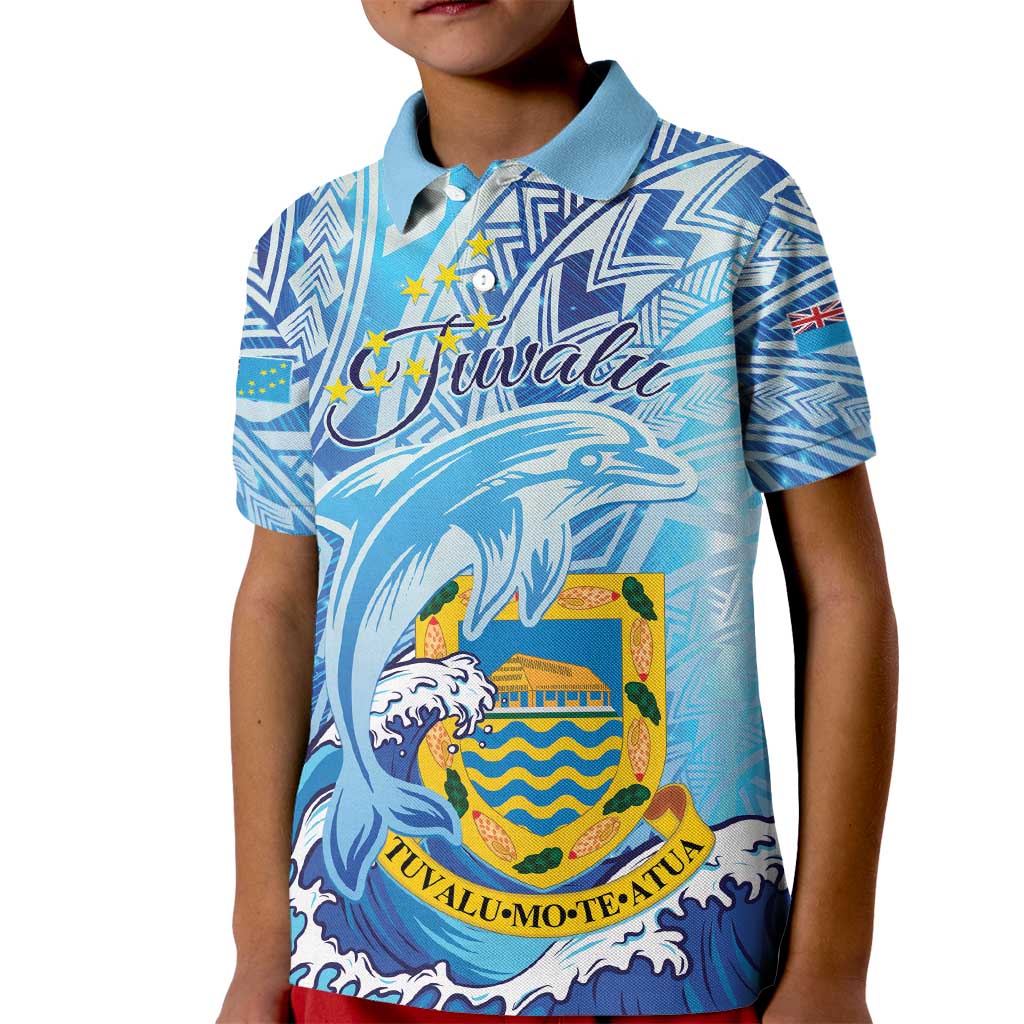Tuvalu mo te Atua Kid Polo Shirt Tuvalu Dolphin Polynesian Pattern LT01 Kid Blue - Polynesian Pride