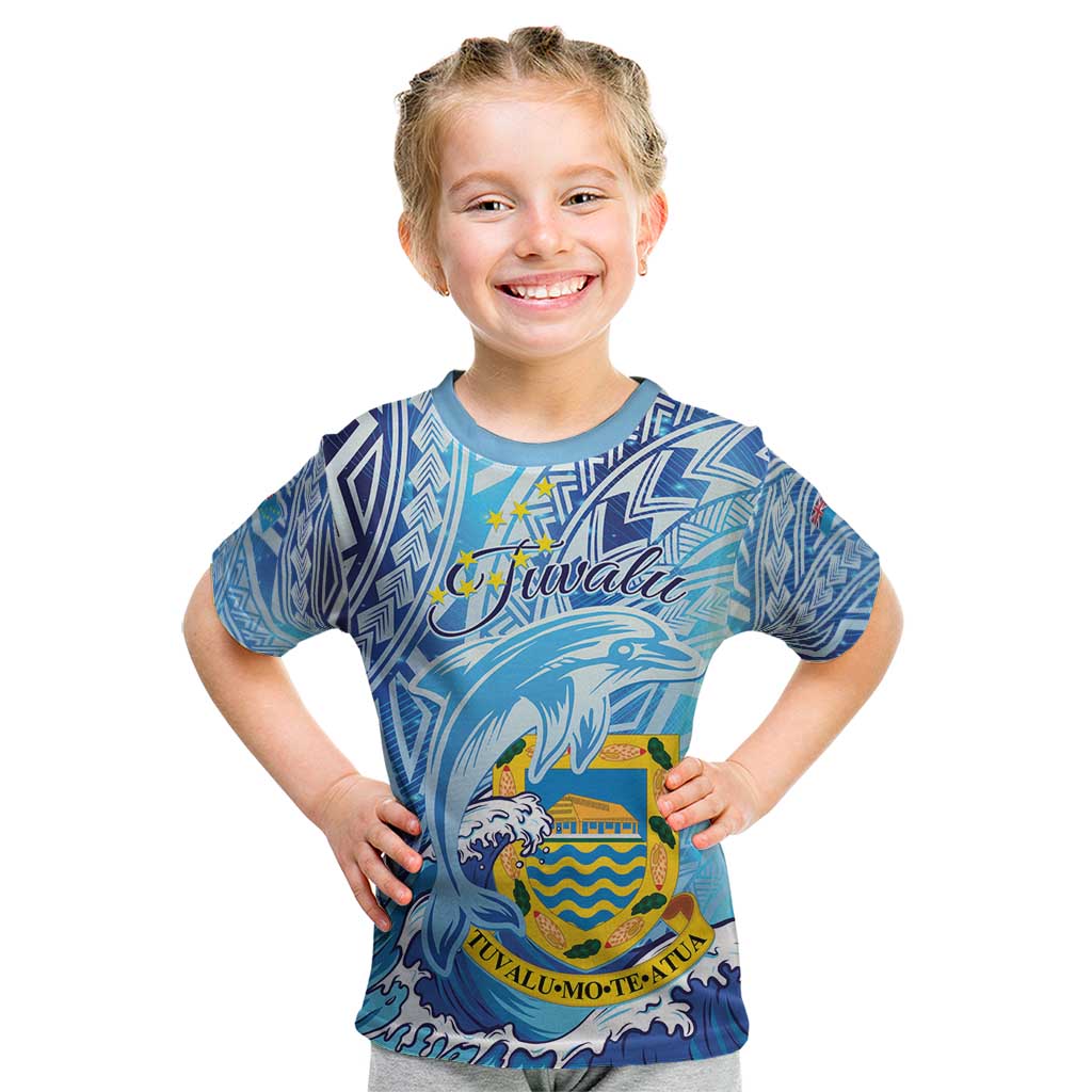 Tuvalu mo te Atua Kid T Shirt Tuvalu Dolphin Polynesian Pattern LT01 Blue - Polynesian Pride