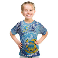 Tuvalu mo te Atua Kid T Shirt Tuvalu Dolphin Polynesian Pattern LT01 Blue - Polynesian Pride