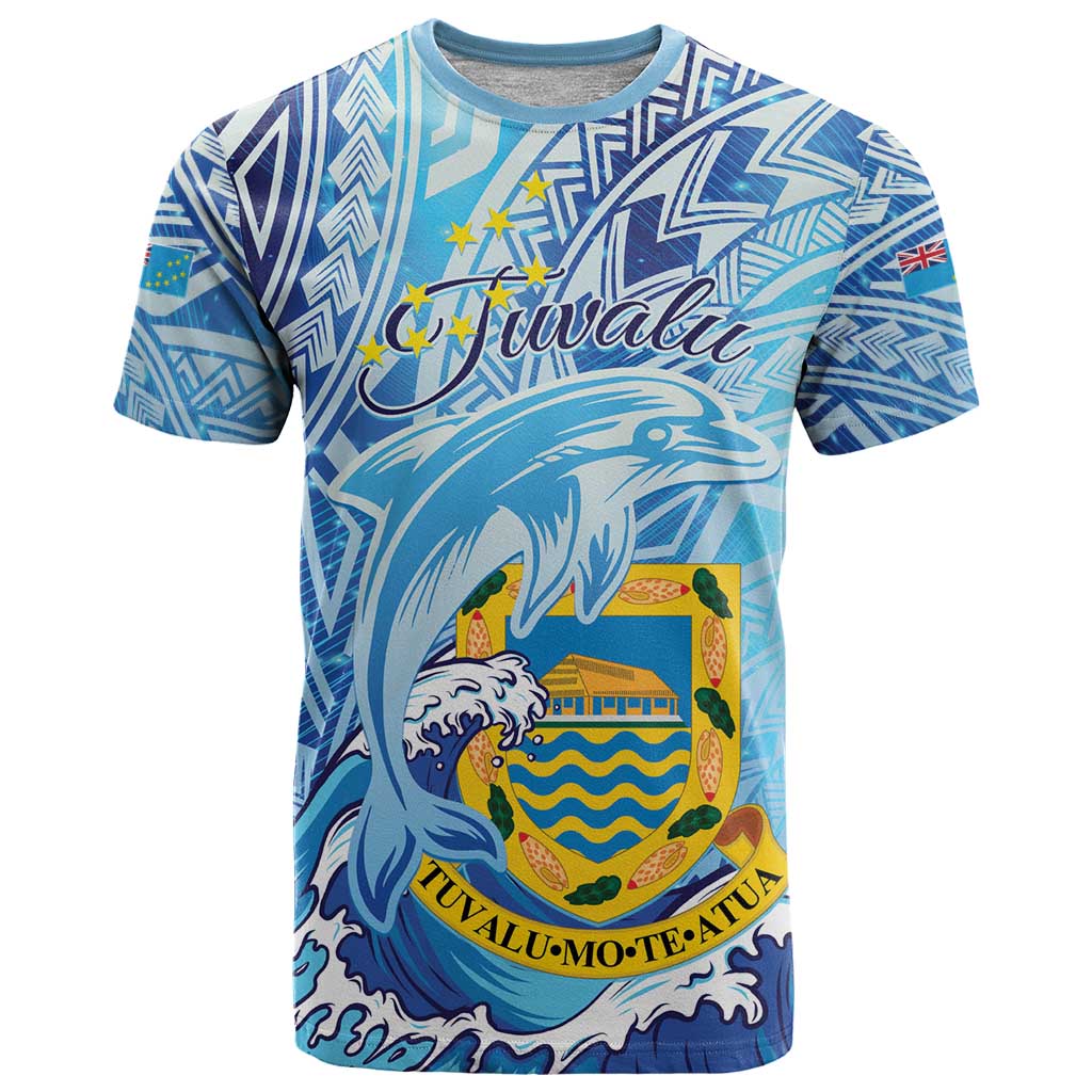 Tuvalu mo te Atua T Shirt Tuvalu Dolphin Polynesian Pattern LT01 Blue - Polynesian Pride