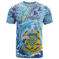 Tuvalu mo te Atua T Shirt Tuvalu Dolphin Polynesian Pattern LT01 Blue - Polynesian Pride