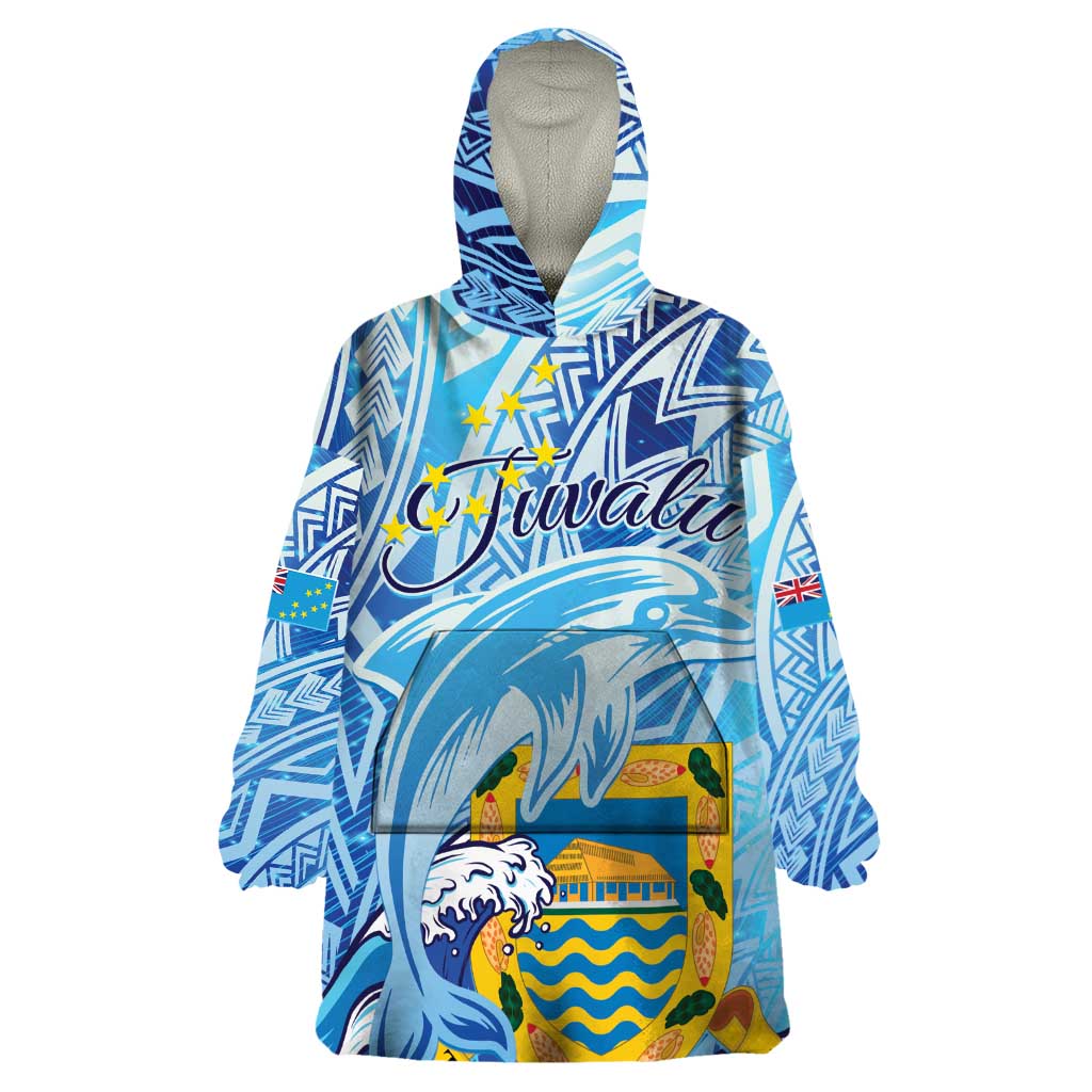 Tuvalu mo te Atua Wearable Blanket Hoodie Tuvalu Dolphin Polynesian Pattern