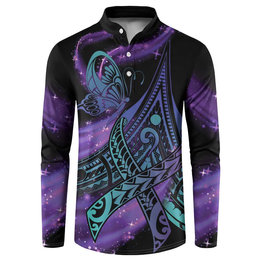 In September We Wear Teal And Purple Button Sweatshirt Magic Ribbon Semicolon LT01 Purple - Polynesian Pride