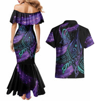 In September We Wear Teal And Purple Couples Matching Mermaid Dress and Hawaiian Shirt Magic Ribbon Semicolon