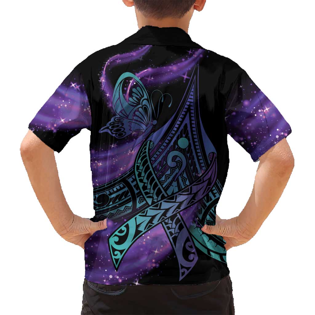 In September We Wear Teal And Purple Family Matching Long Sleeve Bodycon Dress and Hawaiian Shirt Magic Ribbon Semicolon