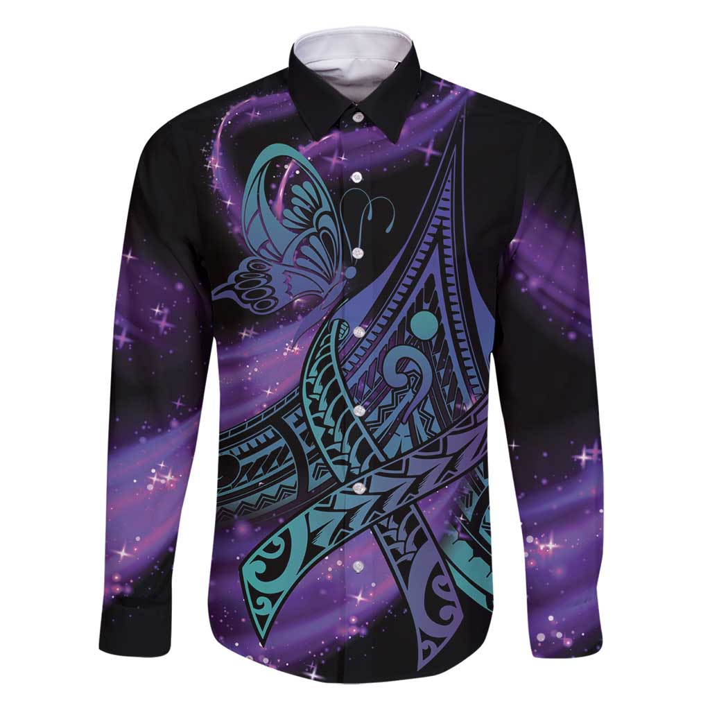 In September We Wear Teal And Purple Family Matching Long Sleeve Bodycon Dress and Hawaiian Shirt Magic Ribbon Semicolon