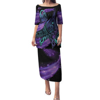 In September We Wear Teal And Purple Family Matching Puletasi and Hawaiian Shirt Magic Ribbon Semicolon LT01 Mom's Dress Purple - Polynesian Pride