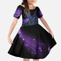 In September We Wear Teal And Purple Family Matching Tank Maxi Dress and Hawaiian Shirt Magic Ribbon Semicolon LT01 Daughter's Dress Purple - Polynesian Pride