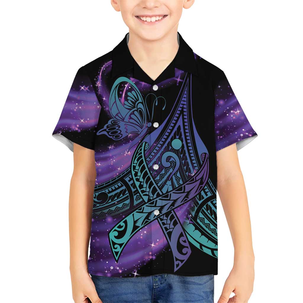 In September We Wear Teal And Purple Family Matching Tank Maxi Dress and Hawaiian Shirt Magic Ribbon Semicolon LT01 Son's Shirt Purple - Polynesian Pride