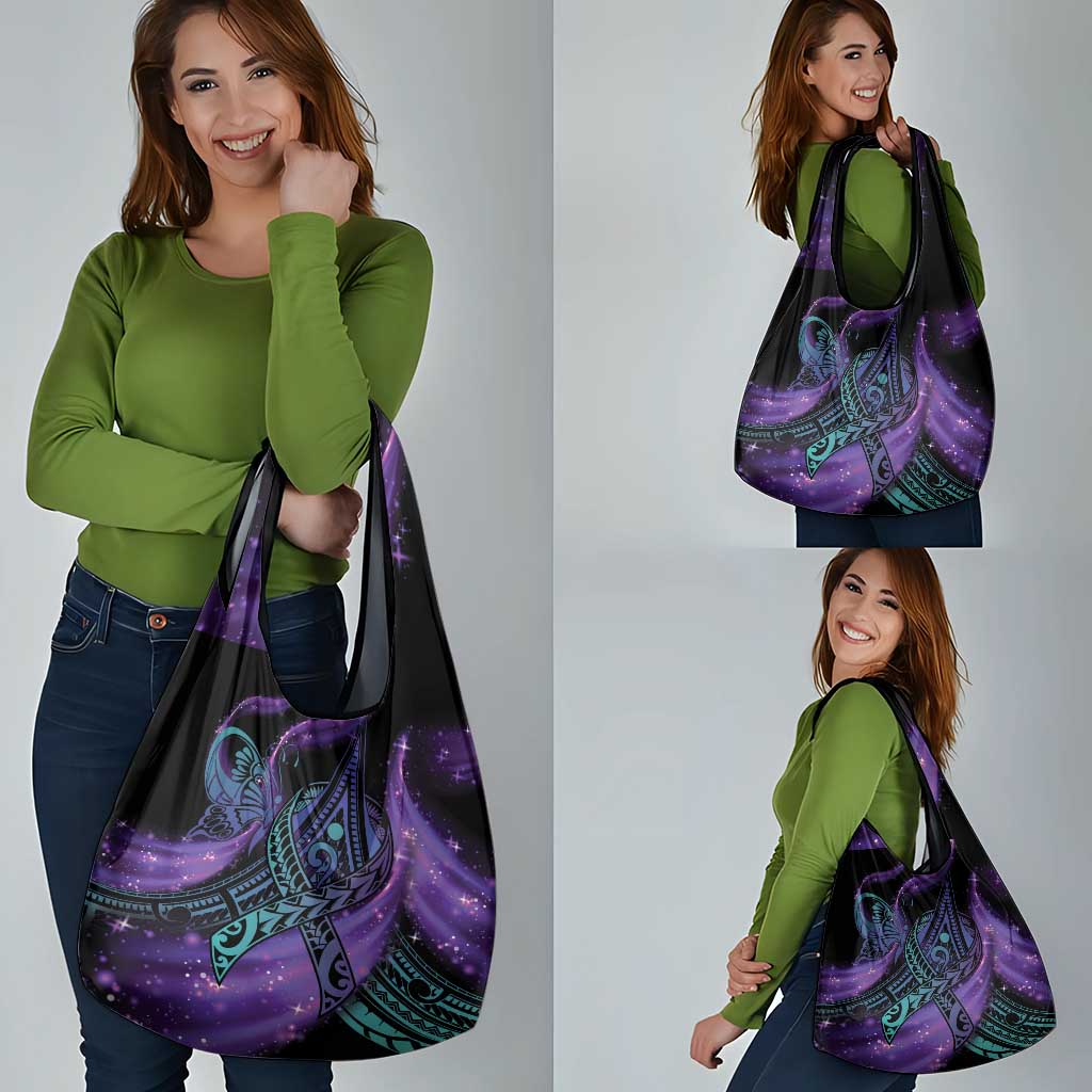 In September We Wear Teal And Purple Grocery Bag Magic Ribbon Semicolon