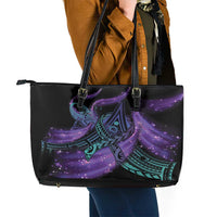 In September We Wear Teal And Purple Leather Tote Bag Magic Ribbon Semicolon LT01 - Polynesian Pride