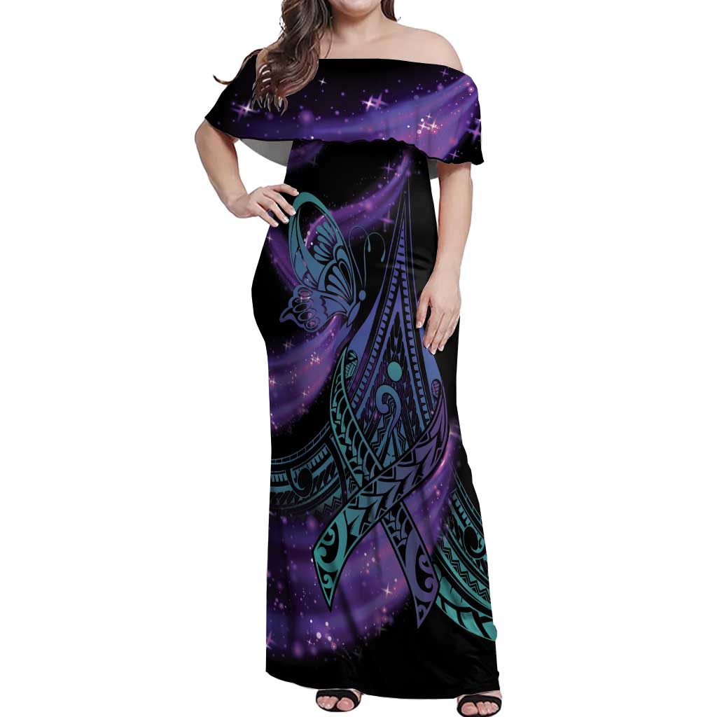 In September We Wear Teal And Purple Off Shoulder Maxi Dress Magic Ribbon Semicolon LT01 Women Purple - Polynesian Pride