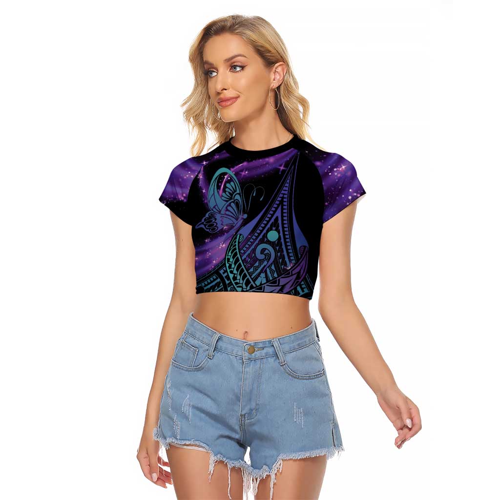 In September We Wear Teal And Purple Raglan Cropped T Shirt Magic Ribbon Semicolon LT01 Female Purple - Polynesian Pride