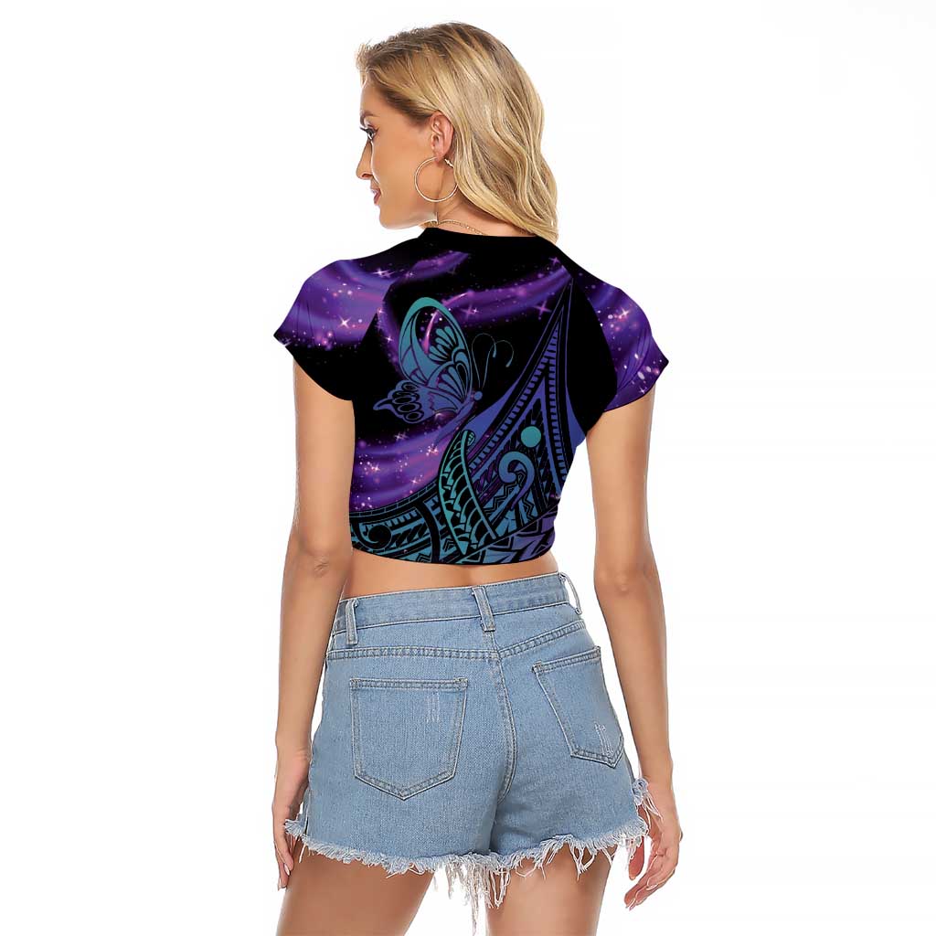 In September We Wear Teal And Purple Raglan Cropped T Shirt Magic Ribbon Semicolon
