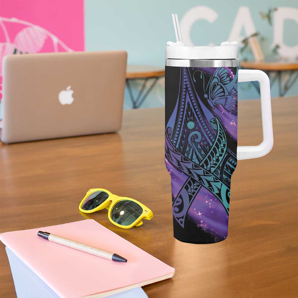 In September We Wear Teal And Purple Tumbler With Handle Magic Ribbon Semicolon