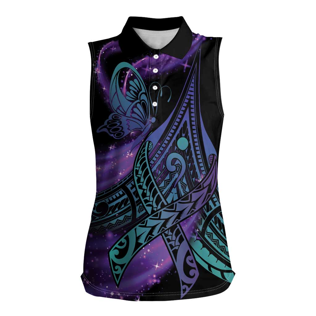 In September We Wear Teal And Purple Women Sleeveless Polo Shirt Magic Ribbon Semicolon LT01 Female Purple - Polynesian Pride