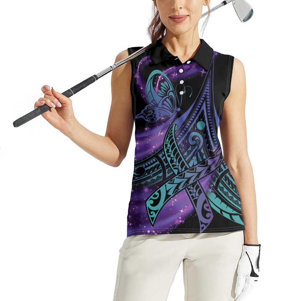 In September We Wear Teal And Purple Women Sleeveless Polo Shirt Magic Ribbon Semicolon LT01 - Polynesian Pride