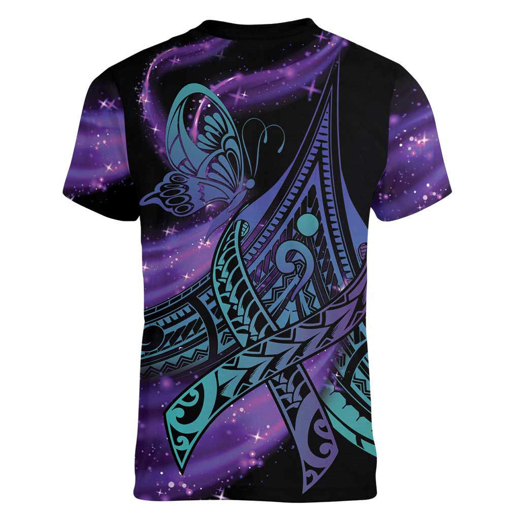 In September We Wear Teal And Purple Women V-Neck T-Shirt Magic Ribbon Semicolon LT01 - Polynesian Pride